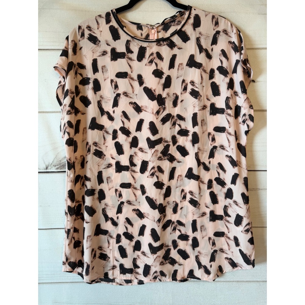 Banana Republic Pink Black Abstract Brushstroke Short Sleeve Blouse Top Large